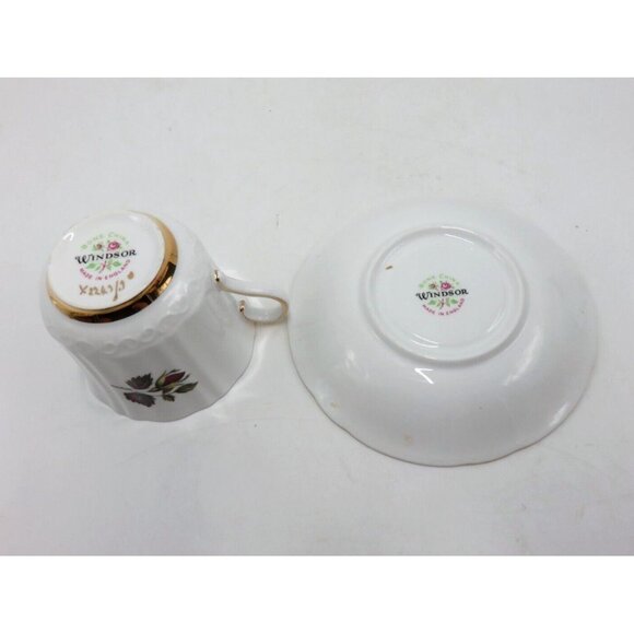 WINDSOR Cup & Saucer Floral Flowers Roses Green and Gold Bone China - Picture 8 of 10